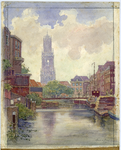 202821 Gezicht op de Vecht te Utrecht, vanaf de Knollenbrug, met op de achtergrond de Stenenbrug en de Domtoren.